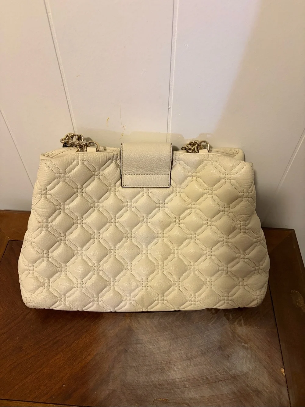 kate spade Cream Quilted Leather Shoulder Tote with Chain Straps